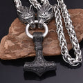 Comstylish Viking Wolf Head Thor's Hammer Pendant Necklace
