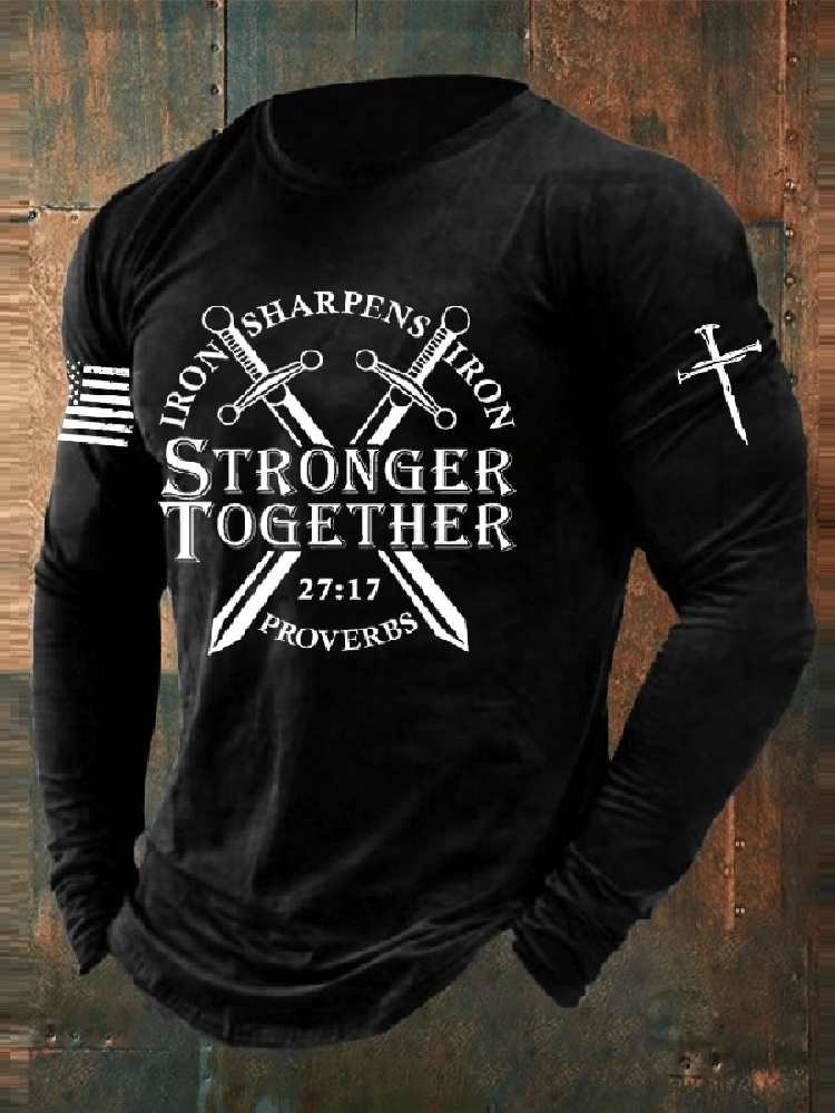 Comstylish Men's Stronger Together Faith Heat Transfer Long Sleeve T-shirt