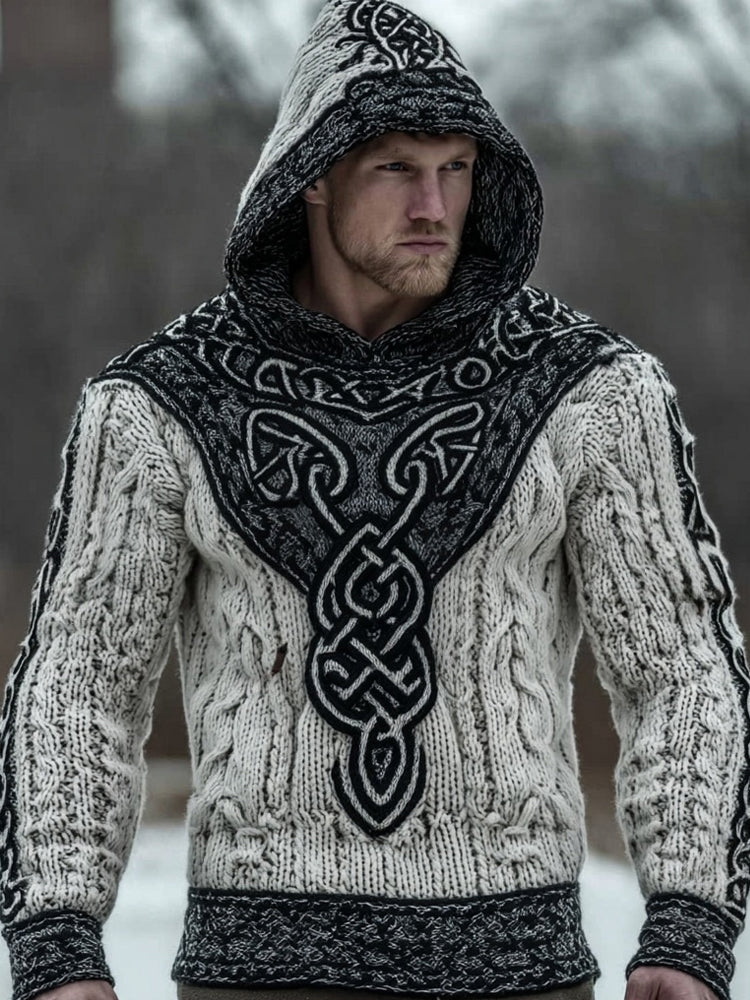 Easywear Men's Vintage Viking Celtic Knot Contrast Cozy Knit Hoodie