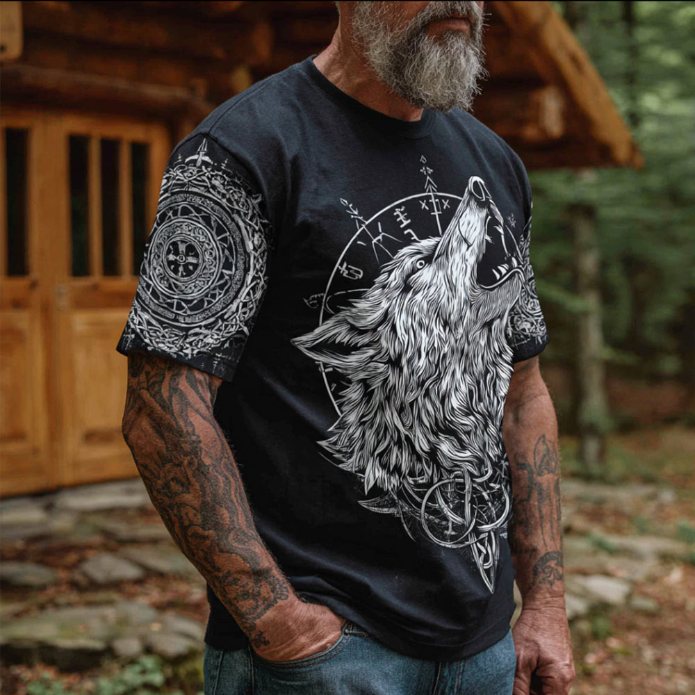 Comstylish Men's Viking Celtic Knot Wolf Head Print T-shirt