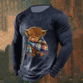 Comstylish Men's Highland Cow Print Crew Neck Casual T-Shirt