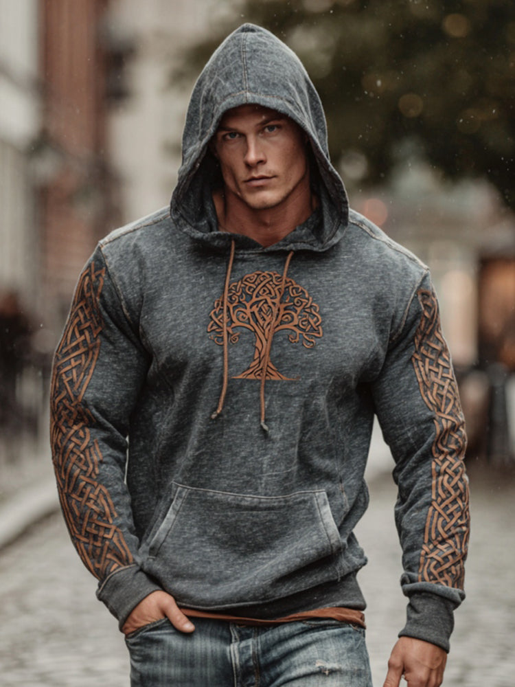 Comstylish Men's Retro Viking Tree Of Life Celtic Graphic Hoodie