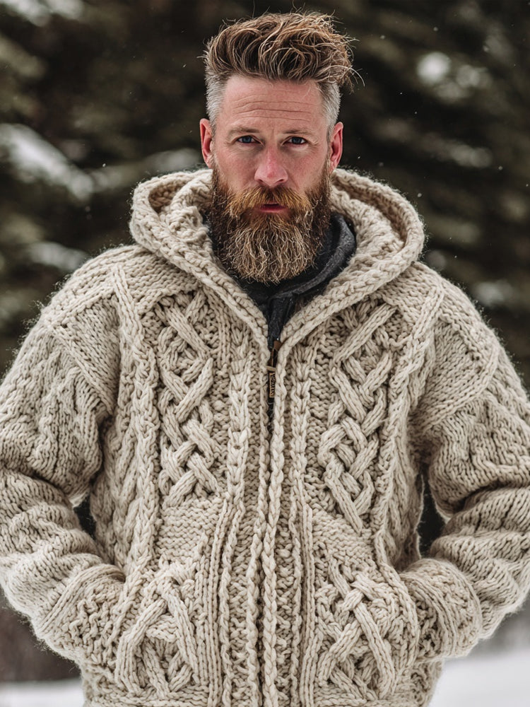 EasyWear Men's Vintage Viking Celtic Knot Full Zip Cozy Knit Hoodie