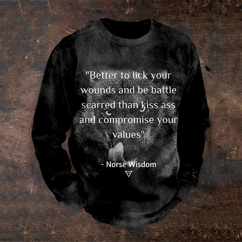 Comstylish Men's Viking Inspired Norse Wisdom Quotes Washed Sweatshirt