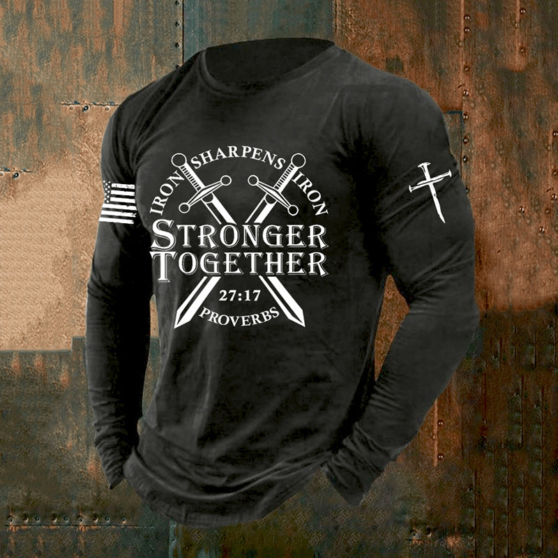 Comstylish Men's Stronger Together Faith Heat Transfer Long Sleeve T-shirt