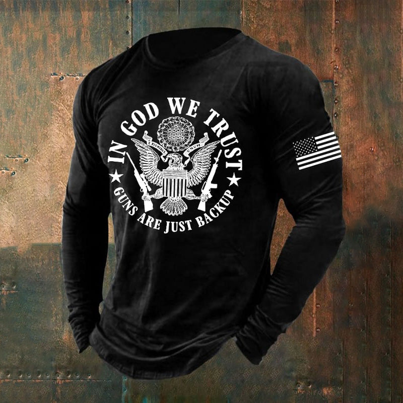 Comstylish Vintage American Flag In God We Trust Long Sleeve T-Shirt