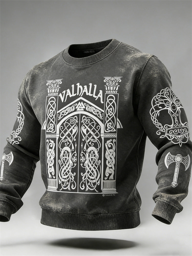 Comstylish Men's Door Of Valhalla Tree Of Life Viking Washed Sweatshirt