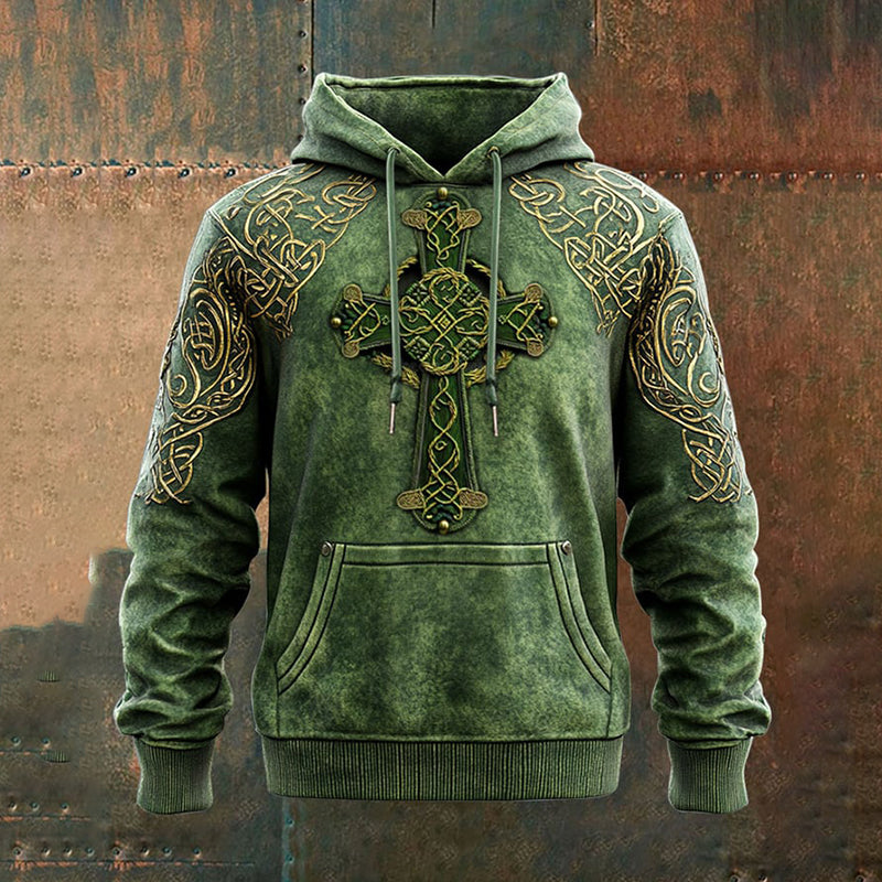 Comstylish Men's St. Patrick's Day Shamrock Cross Art Print Casual Hoodie