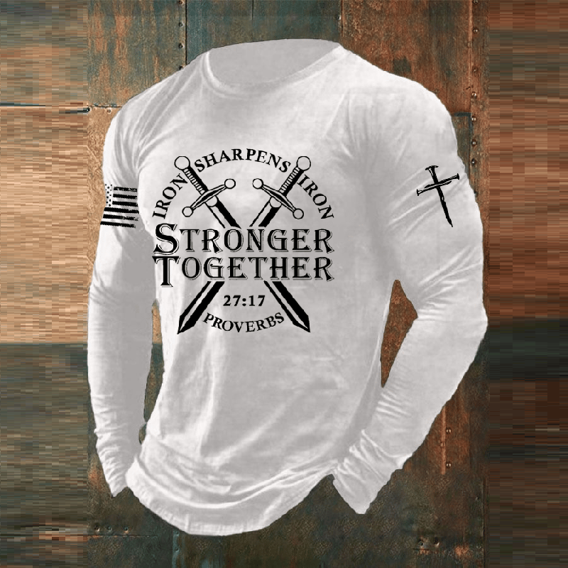 Comstylish Men's Stronger Together Faith Heat Transfer Long Sleeve T-shirt