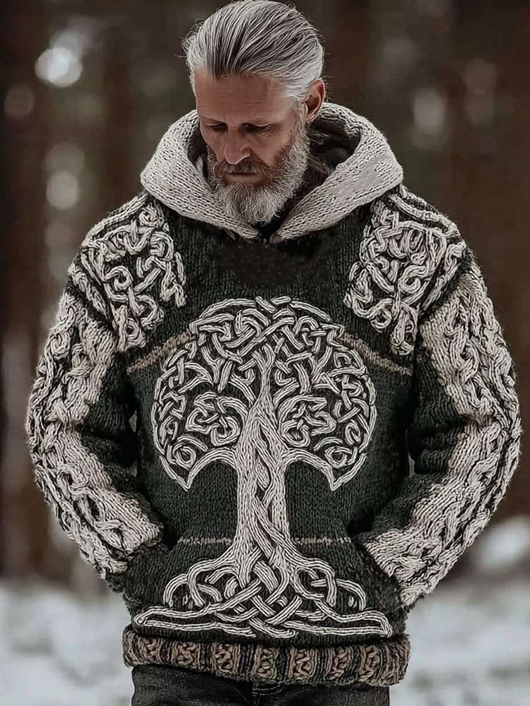 Easywear Vintage Viking Celtic Style Life Tree Pattern Men's Hooded Sweater