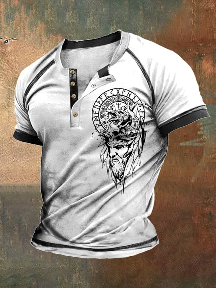 Comstylish Vintage Contrast Vikings Sons Of Odin Print T-Shirt