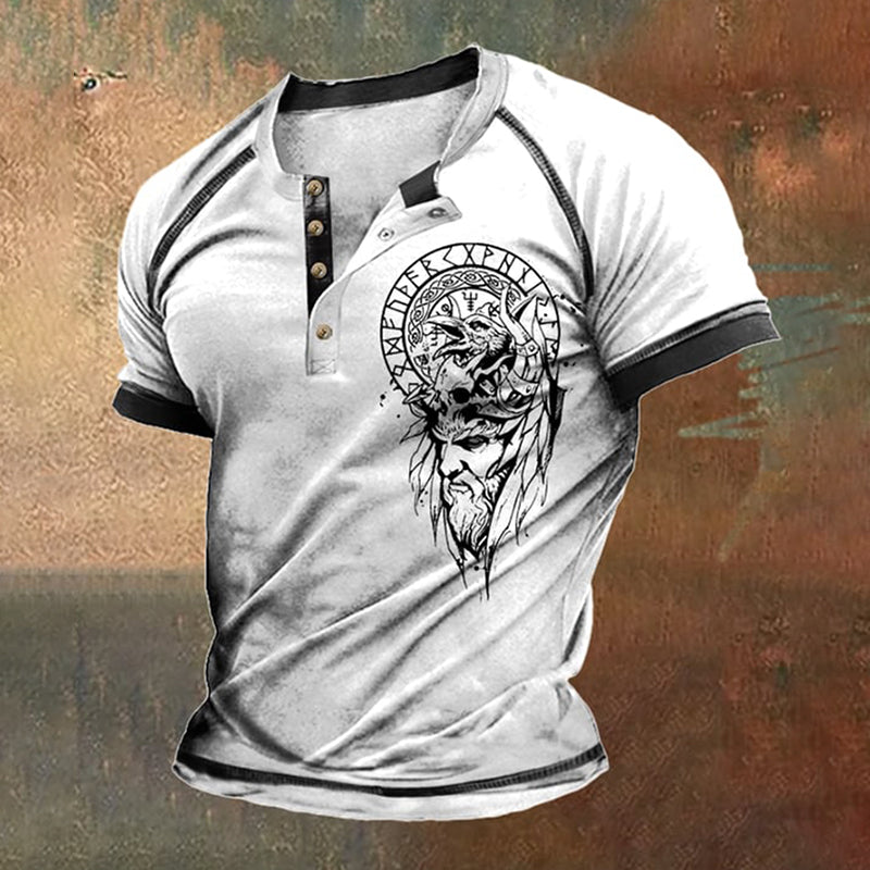 Comstylish Vintage Contrast Vikings Sons Of Odin Print T-Shirt