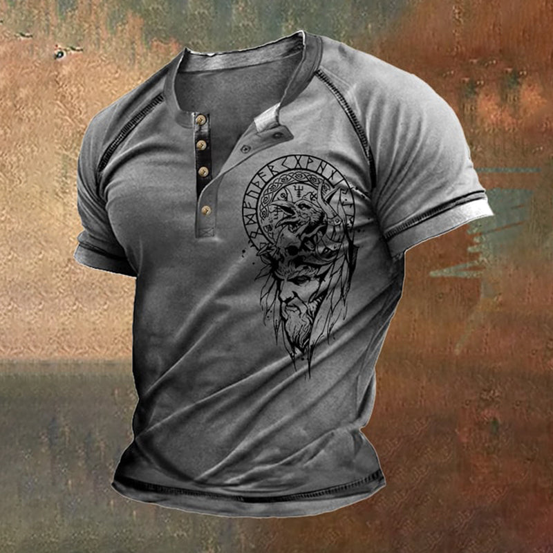 Comstylish Vintage Contrast Vikings Sons Of Odin Print T-Shirt