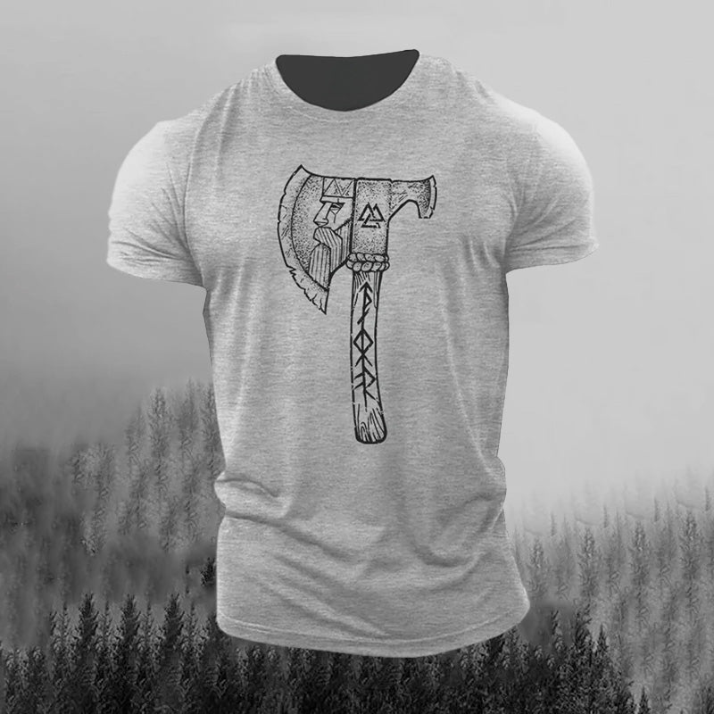 Comstylish Men's Retro Axe And Viking Rune Print Short-sleeve T-shirt
