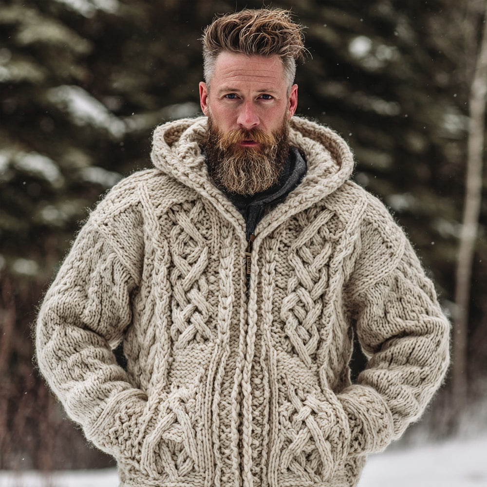 EasyWear Men's Vintage Viking Celtic Knot Full Zip Cozy Knit Hoodie