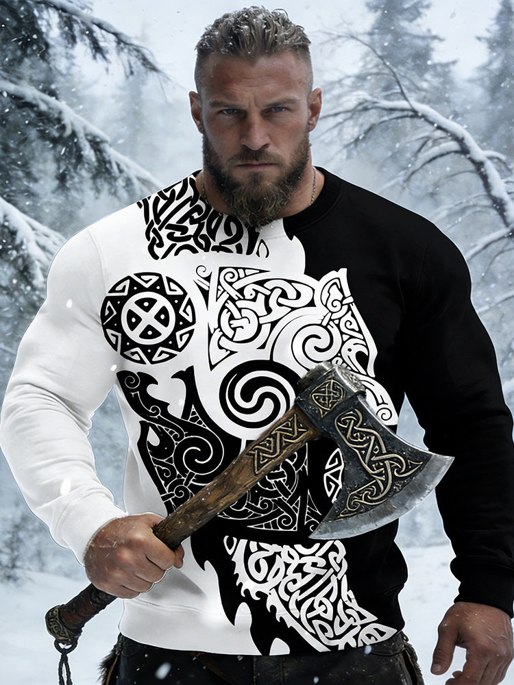 Comstylish Men's Viking Wolf Celtic Knot Contrast Comfy Sweatshirt